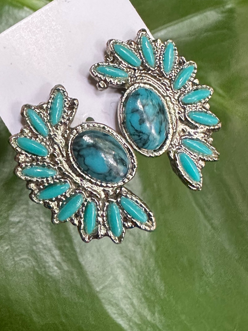 ✨5/$25 Bohemian Pewter and Faux Turquoise Clip On Earrings